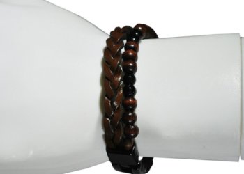 Hakiki Deri Bileklik Siyah Örgülü Siyah Biyeli