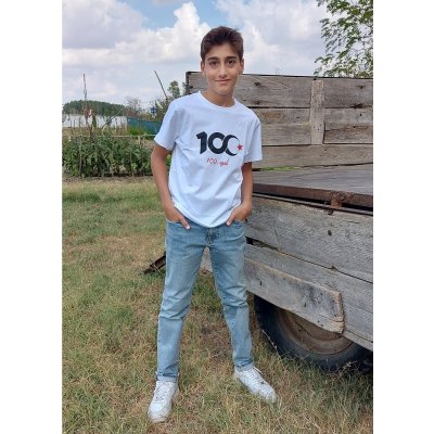 100 Yıl Tişörtü Ayyıldız Baskılı Özel Tasarım Beyaz