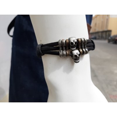 Deritel Erkek Bileklik - Kuru kafa metalli Deri